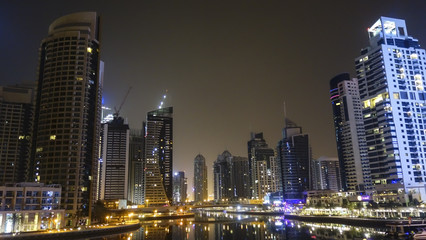 Fototapeta na wymiar Night cityscape in Dubai, Dubai Marina