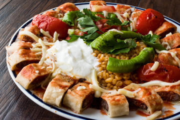 Turkish Food Beyti Kebap / Shawarma Kebab with Yogurt