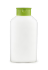 White plastic bottle for liquid laundry detergent, cleaning agent, bleach or fabric softener. Package mockup.