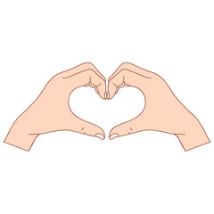 Obraz premium Two polygonal hands folded in the form of a heart on a white background