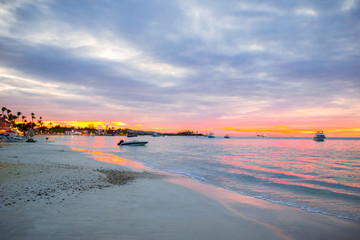 Amazing beautiful sunset on an exotic caribbean beach
