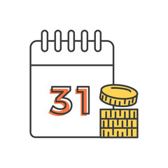 Calendar with number and coins. Debt on mortgage and credit. Payment day
