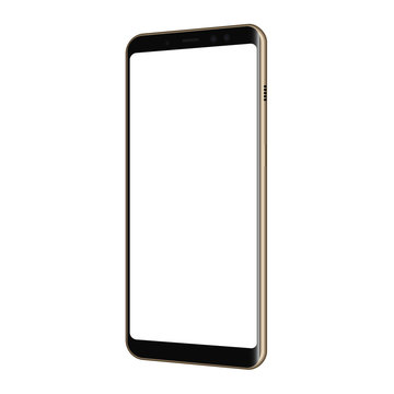 Frameless smartphone mockup - half side view. Cellphone with blank screen isolated on white background. Vector illustration