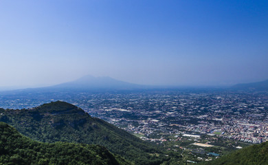 Foggy view of towns south of Mount Vesuvius, Italy