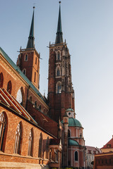 Fototapeta na wymiar bottom view of Cathedral of St John Baptist, Wroclaw, Poland