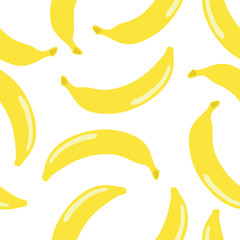 Obraz na płótnie Canvas Scattered bananas seamless pattern retro style on white background. Wrapping paper, gift card, poster, banner design. Home decor, modern textile print. Vector illustration