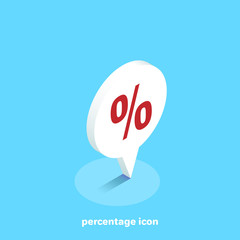 percent icon on a blue background, isometric image
