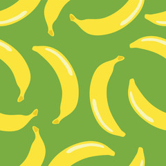banana seamless pattern vintage style on green background. Wrapping paper, gift card, poster, banner design. Home decor, modern textile print. Vector illustration