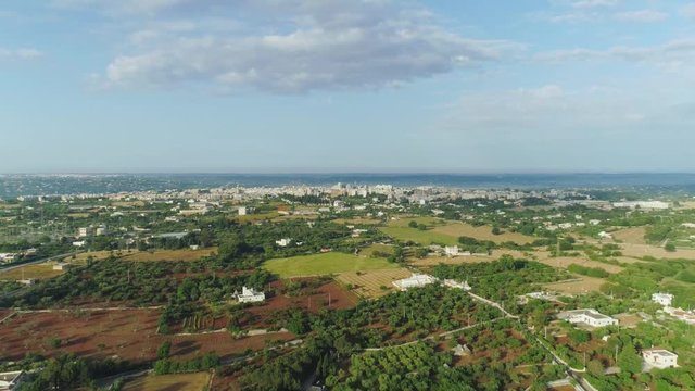 City and Farmer fields in Italy Drone flight 4k