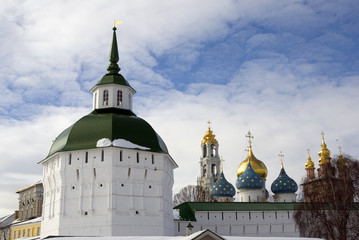 Fototapeta na wymiar Architecture of Trinity Sergius Lavra, Sergiyev Posad, Moscow region, Russia. Color photo.