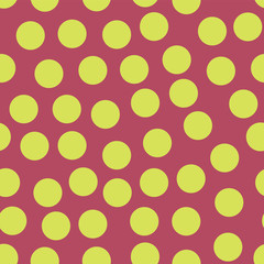 Random scattered polka dots lime on dark pink seamless vector pattern. Part of my "Fruits" collection.