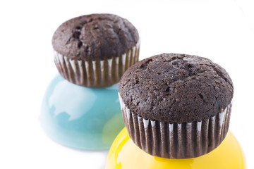 homemade cupcakes isolated on white background, close up