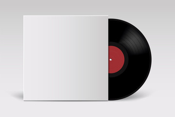Realistic Vinyl Record with Cover Mockup. Retro design. Front view. - obrazy, fototapety, plakaty