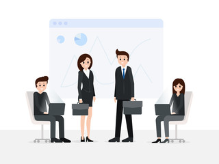 Fototapeta premium Smiling men and women in meeting room