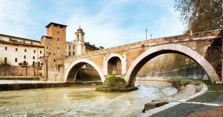 Isola Tiberina, Ponte Fabricio and Fiume Tevere, Rome