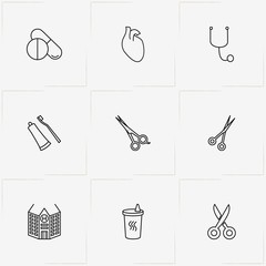 Hospital line icon set with hospital , heart and flask