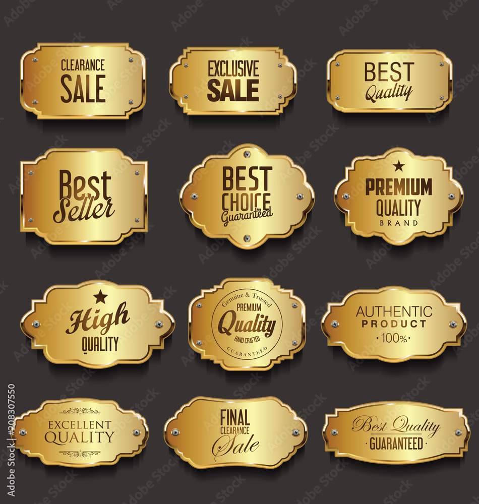 Sticker retro vintage golden frames sale collection vector illustration