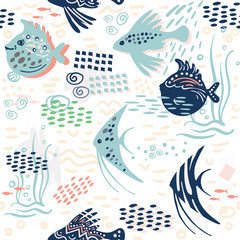 Vertical seamless border with the fishes