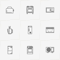 House Application line icon set with refrigerator, air conditioner and toaster