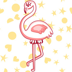 Flamingo fashion pattern. Scandinavian vector illustration. Seamless hand drawn cute queen scandinavian background. Pink summer doodle wedding invitation,birthday,save date,greeting card,baby shower