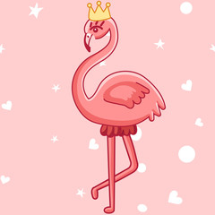 Fototapeta premium Flamingo fashion pattern. Scandinavian vector illustration. Seamless hand drawn cute queen scandinavian background. Pink summer doodle wedding invitation,birthday,save date,greeting card,baby shower