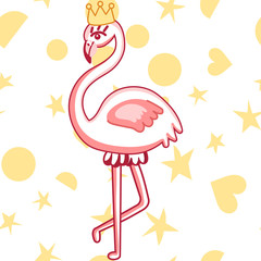 Flamingo fashion pattern. Scandinavian vector illustration. Seamless hand drawn cute queen scandinavian background. Pink summer doodle wedding invitation,birthday,save date,greeting card,baby shower