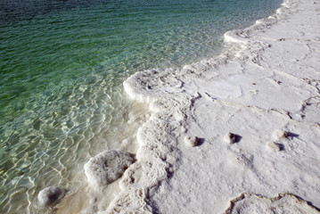 Salt crystals on a coastal line of the Dead Sea