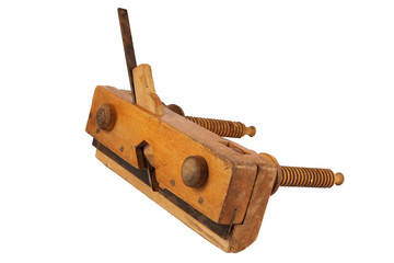 Old tool carpenter-for planing long grooves in wooden products, isolated image on a white background.