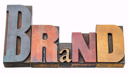 brand word abstract in wood type
