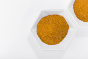 turmeric powder on white background, curcuma longa