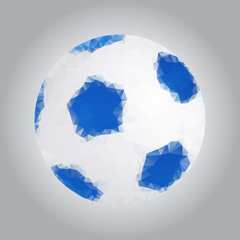 Image of a soccer ball in the triangulation style. Gray gradient background. Vector graphics