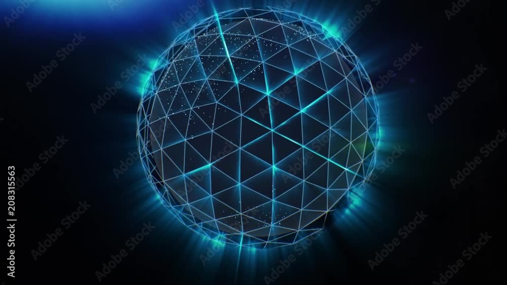 Poster sphere, globe and space in the form of a plexus. stock. abstract geometric background with moving li