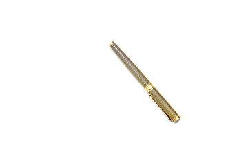 Pen. Elegant gold plated business fountain pen isolated on white with clipping path