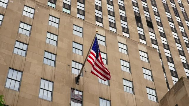 American flag hanging on the building.