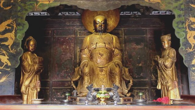 Still footage of Buddhist statues in Chinese temple