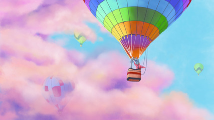 Fototapeta premium Balloon among the clouds.