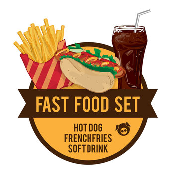 menu fastfood design graphic set hot dog French fries soft drink
