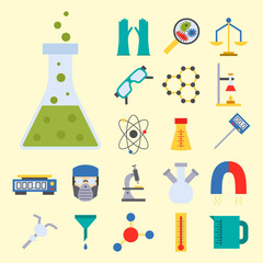 Lab vector chemical test medical laboratory scientific biology science chemistry icons illustration.