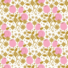 Bouquet vintage flowers bud wedding bloom elegant birthday nature design romantic flora blossom seamless pattern background vector illustration.