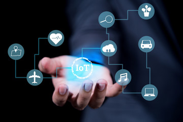 businessman hand holding  internet of things (IoTs) technology