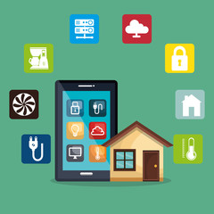 smartphone controlling smart home vector illustration design