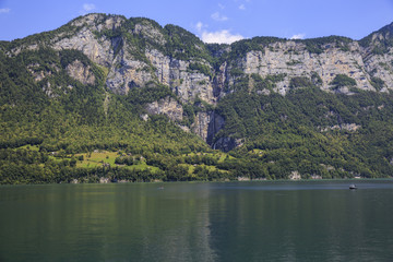 Summer view of Lake Walen in Switzerland