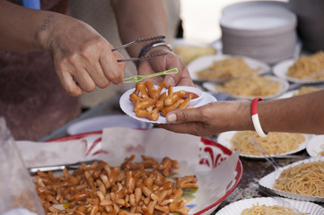 Feeding the poor to help each other in society. Charity concept