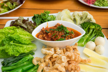 Thai Northern Style, Pork and Tomato eat with fresh vegetables