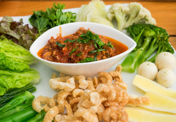 Thai Northern Style, Pork and Tomato eat with fresh vegetables