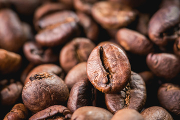 Fototapeta premium Close up of coffee beans are the background.