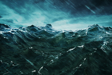 Fototapeta premium Grafika trójwymiarowa Fala oceanu z burzy. Zamknąć widok .