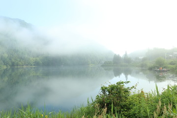長野県　大町市　霧の中綱湖