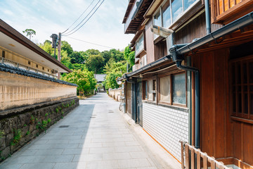 Japanese house and alley in Fukuoka, Japan