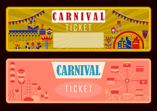 Colorful ticket of fun filled Carnival festival template background